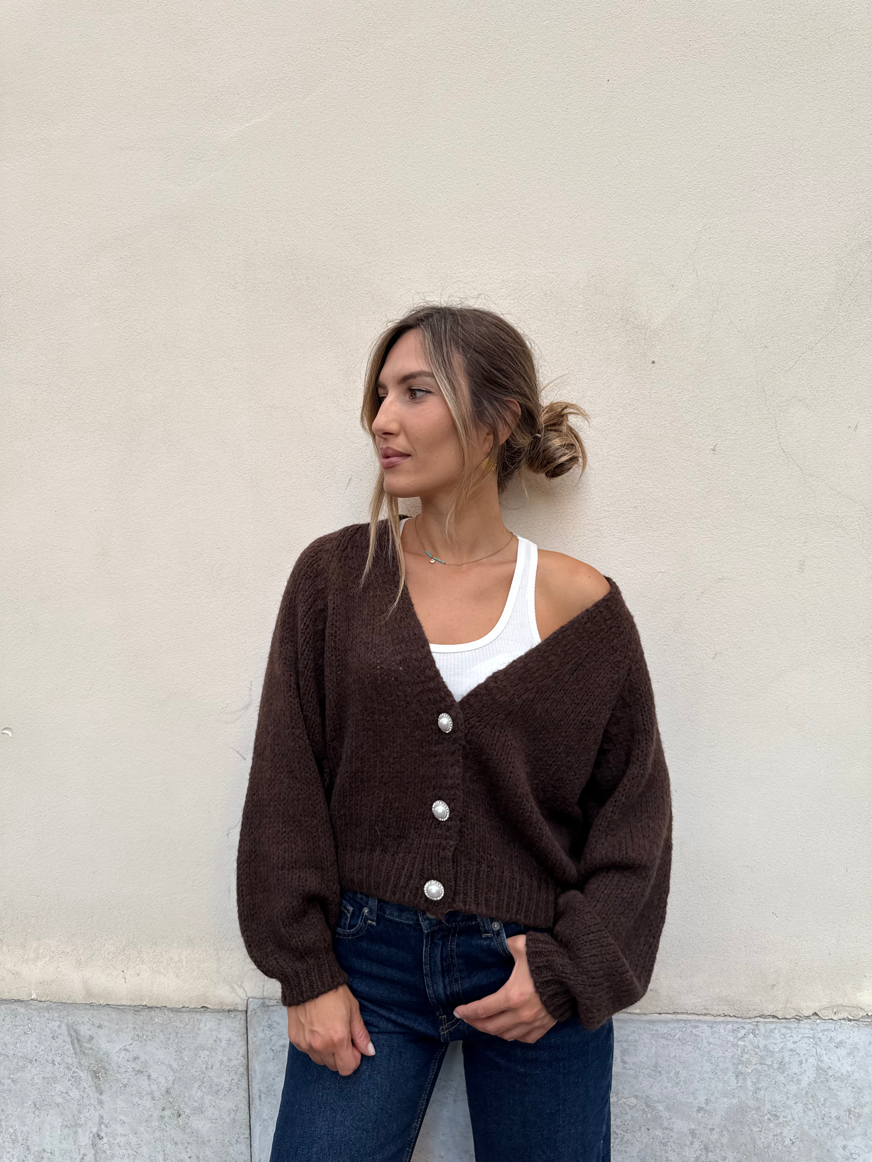 Haveone - Cardigan con bottone perla