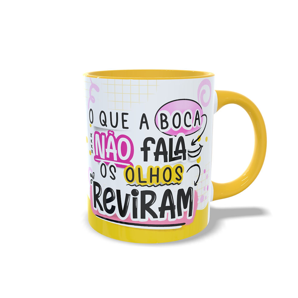 Miniatura: Caneca Personalizada "O que a boca não fala" - Alça Colorida