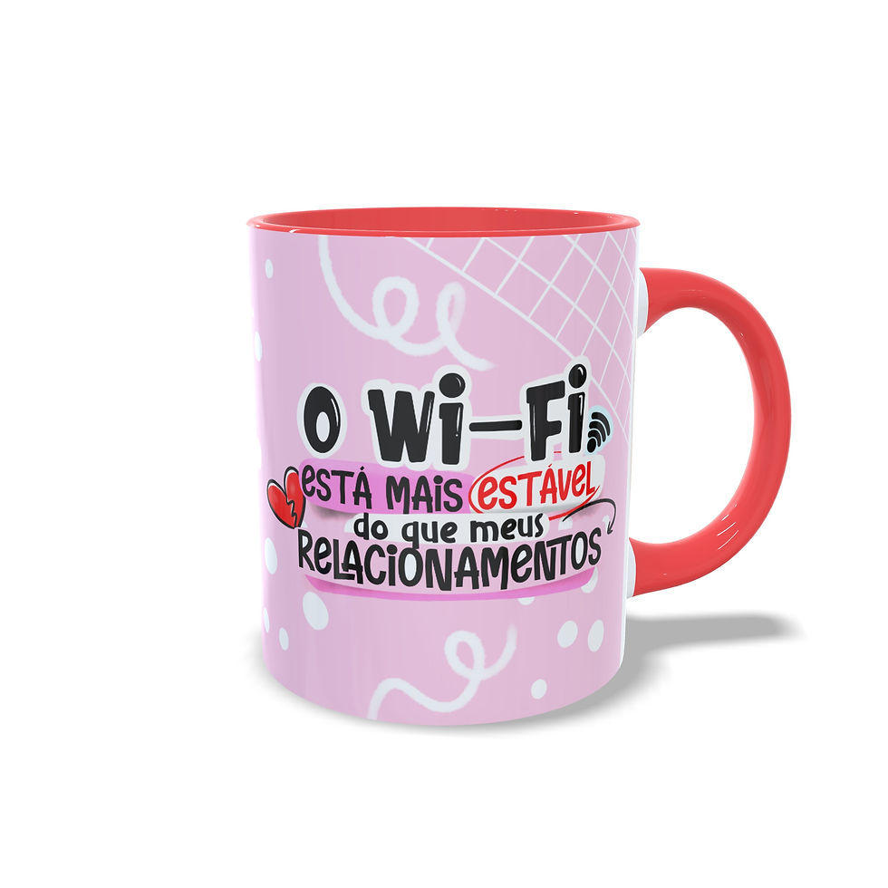 Caneca Personalizada "Wifi Mais Rosa" - Alça Colorida
