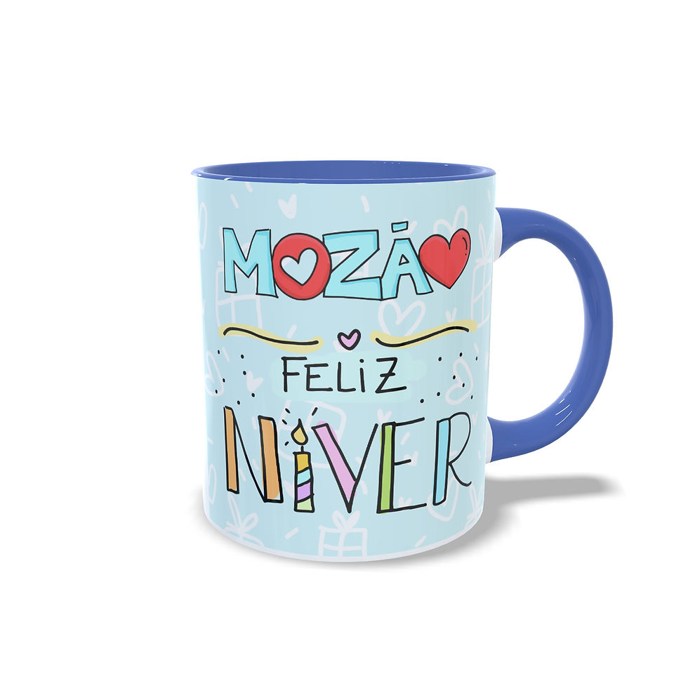 Caneca Personalizada "Feliz niver mozão" - Alça Colorida