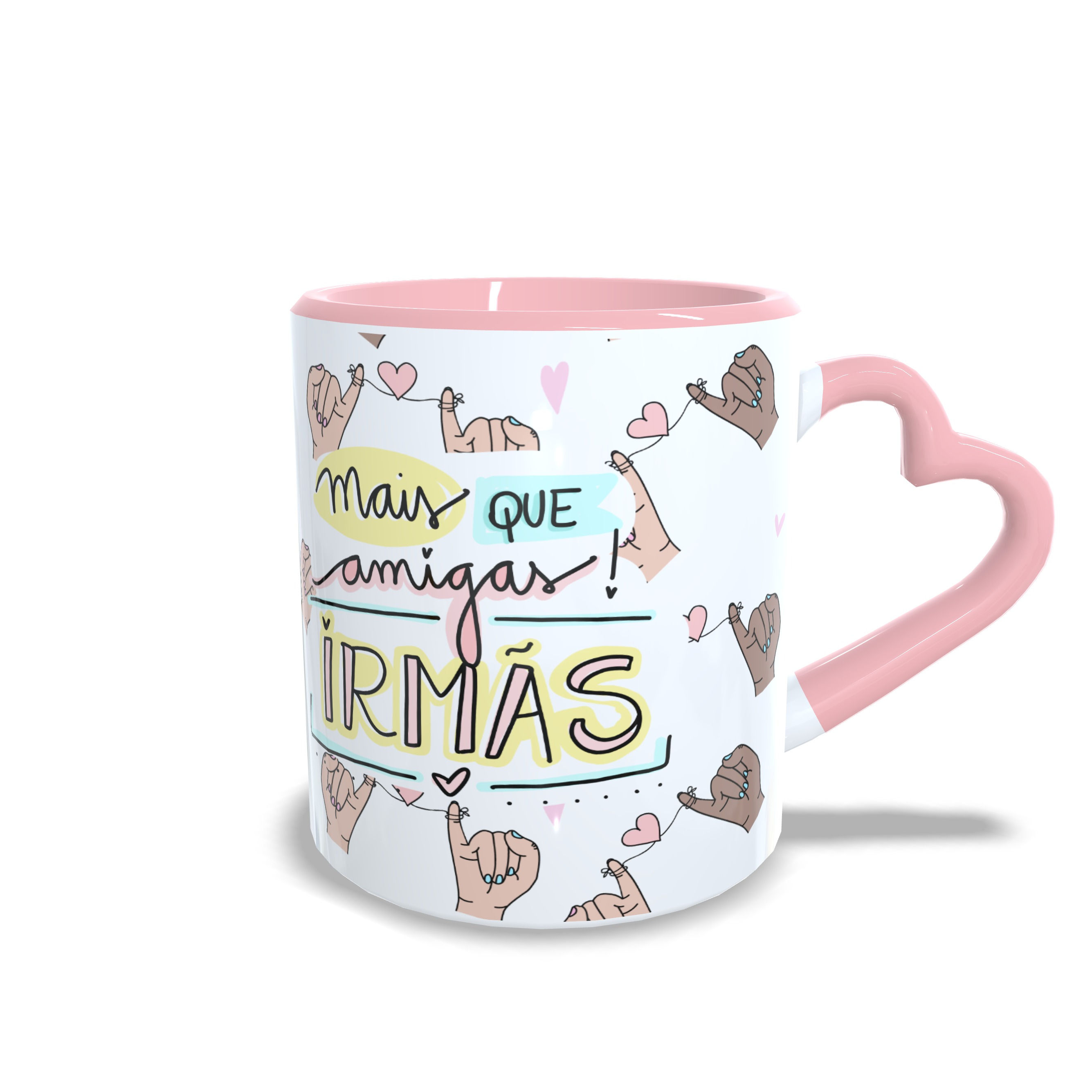 Caneca Personalizada "Mais que amigas, irmãs" Alça Coração