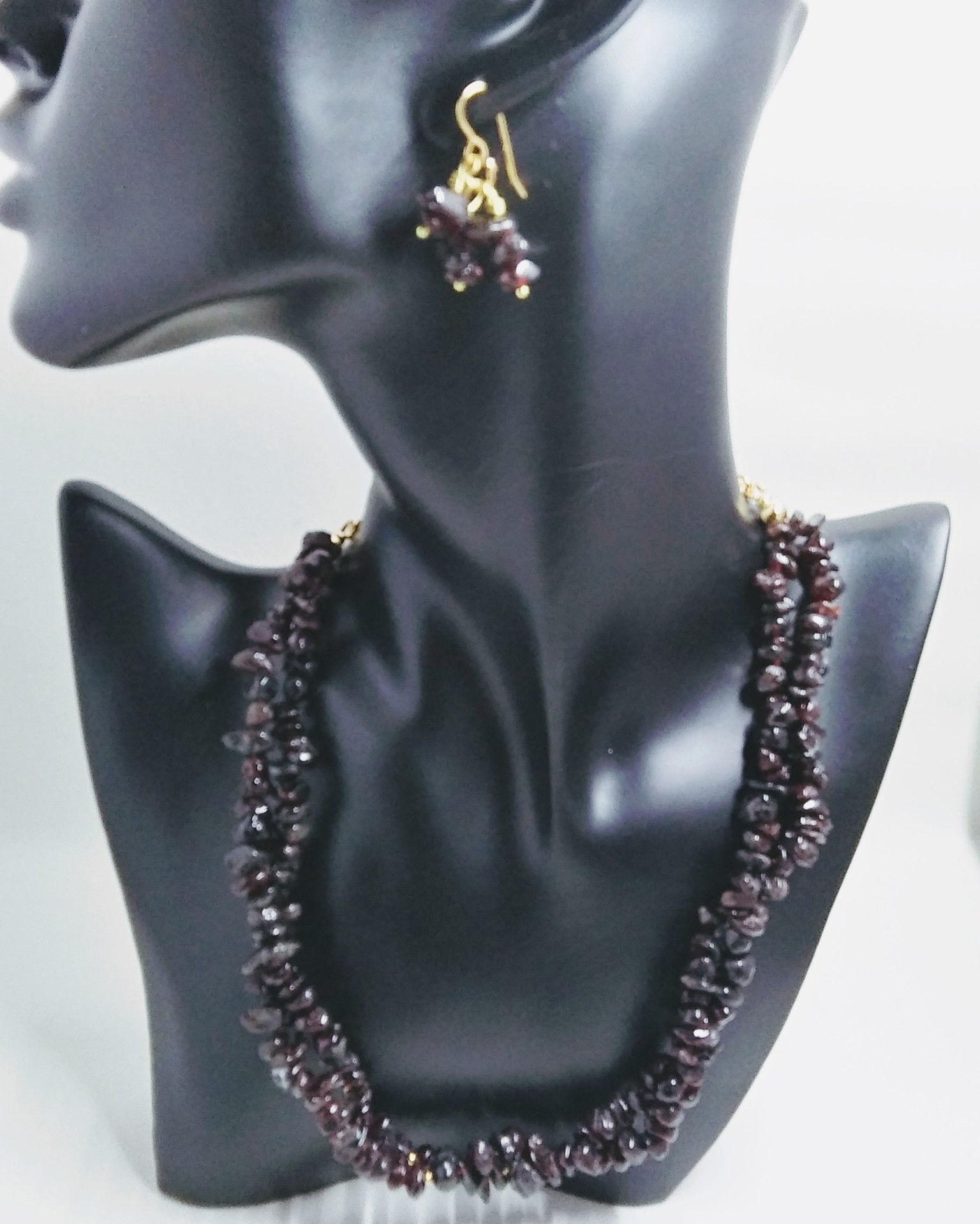 Garnet stones, gold plated chain, cluster earrings, jewelry for women, women's jewelry