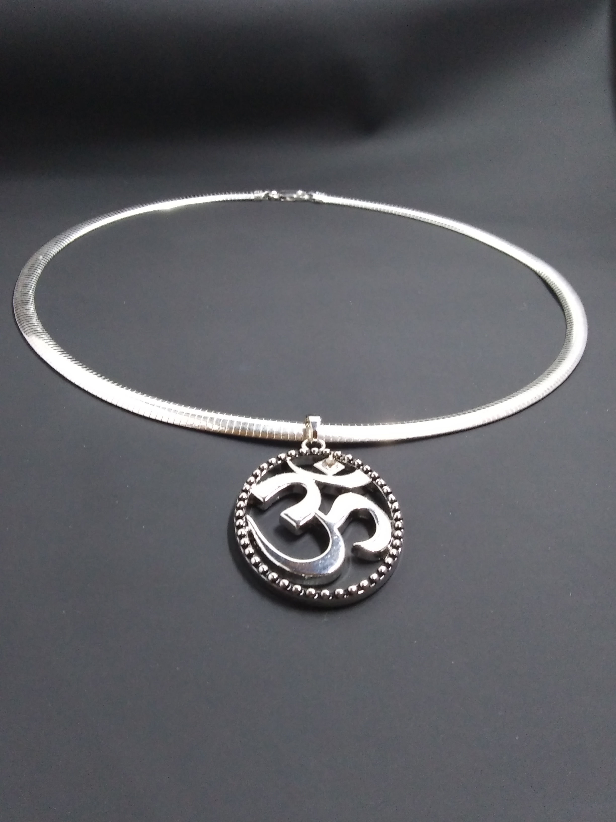 Sterling Silver Necklace with Large Om Symbol Pendant, Mens Jewelry