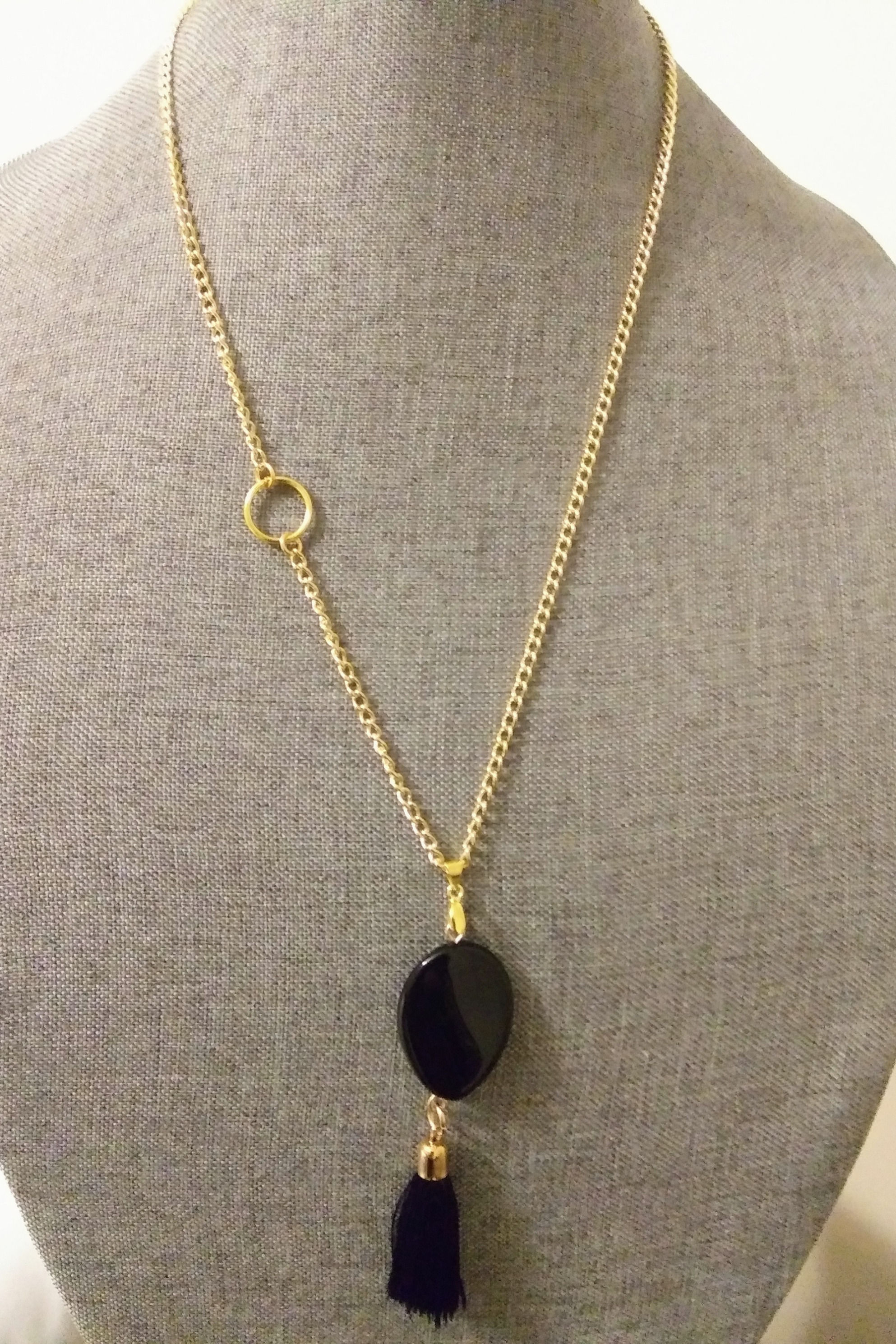 Gold Plated Chain and Onyx Pendant