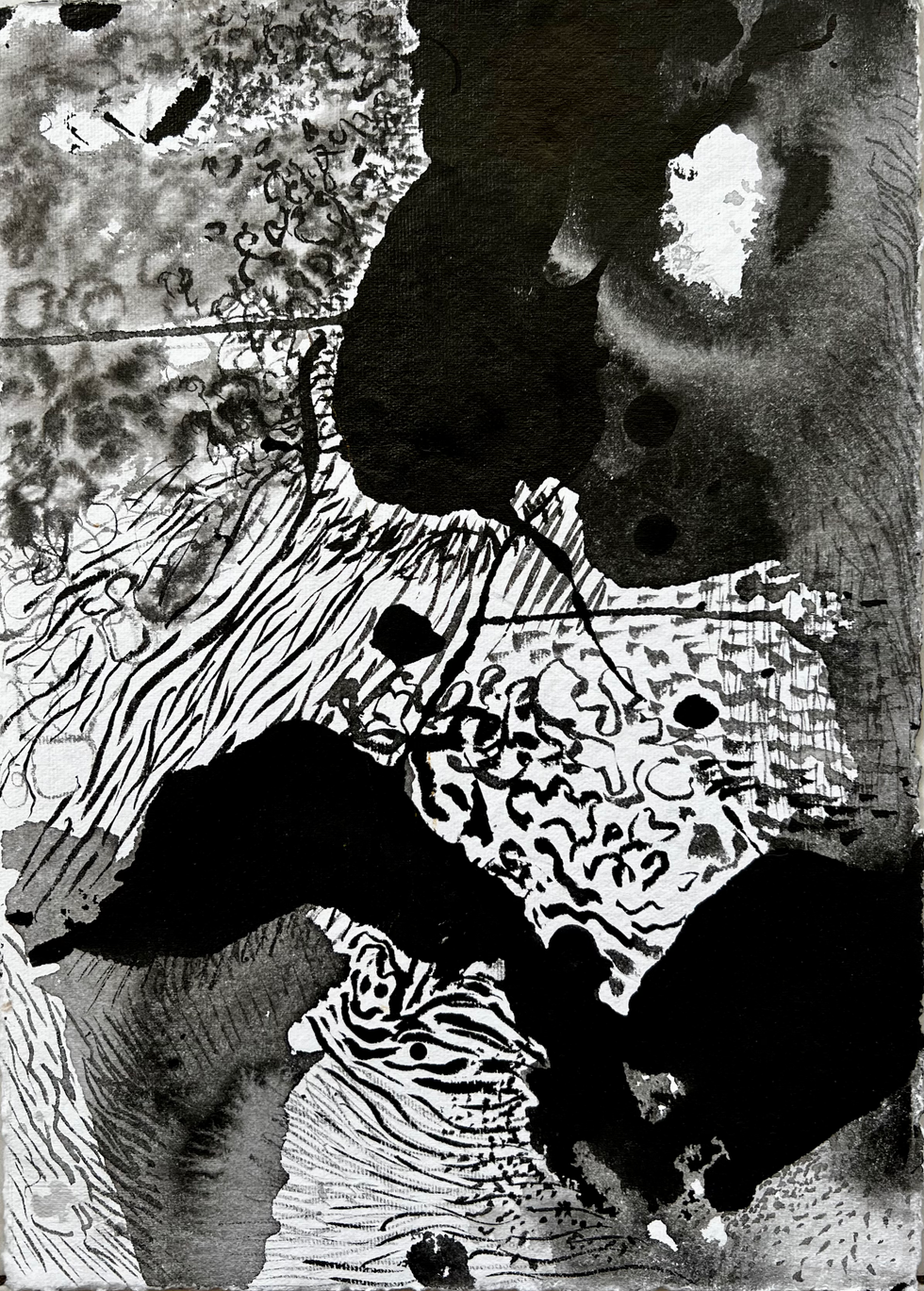 Ink Spill #3 (Ink on handmade paper 9X12)