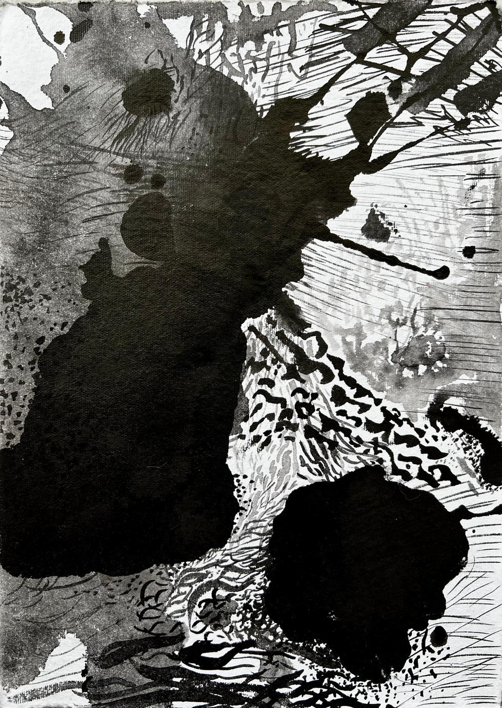Ink Spill #6 (Ink on handmade paper 9X12)
