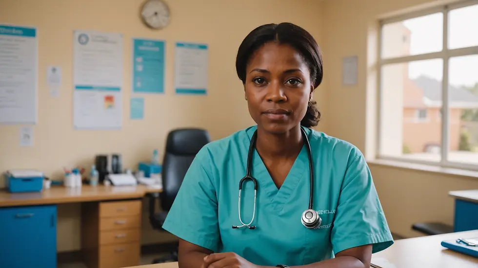 Eye-level view of a community health worker at a local clinic