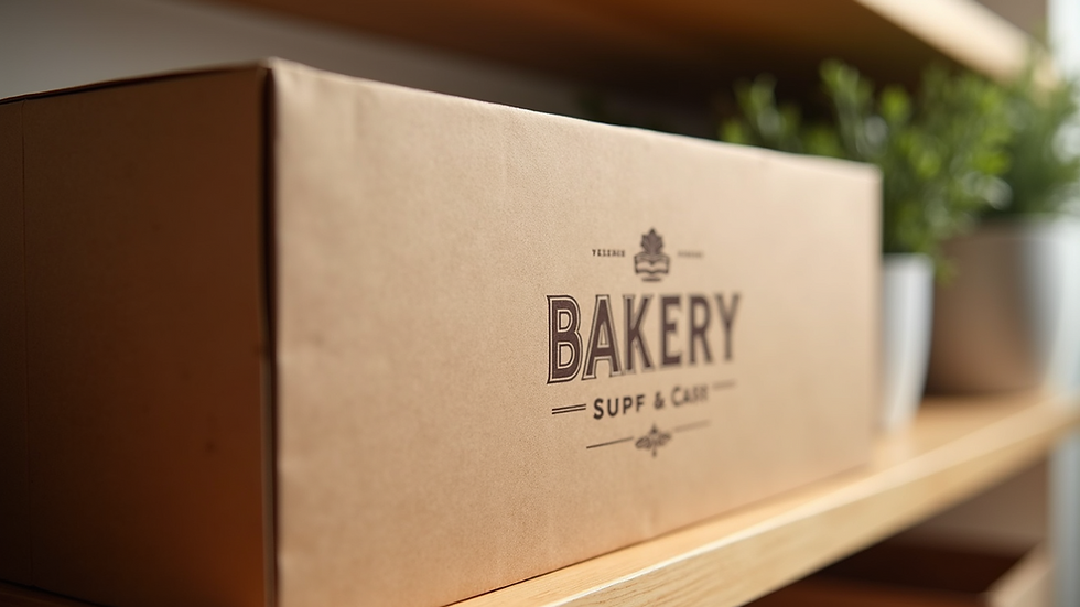 Close-up view of custom food packaging box with bakery logo