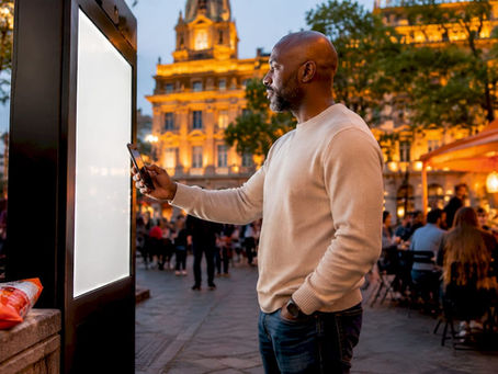 Man interacting with outdoor tourism digital screen