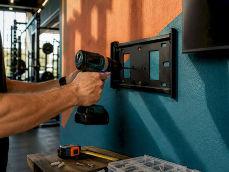 Technician securing digital display mount