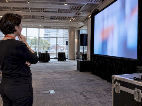 Designer checking digital signage viewing distance