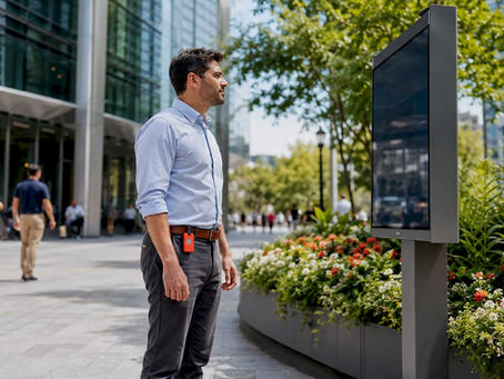 Professional uses digital signage screen in lobby