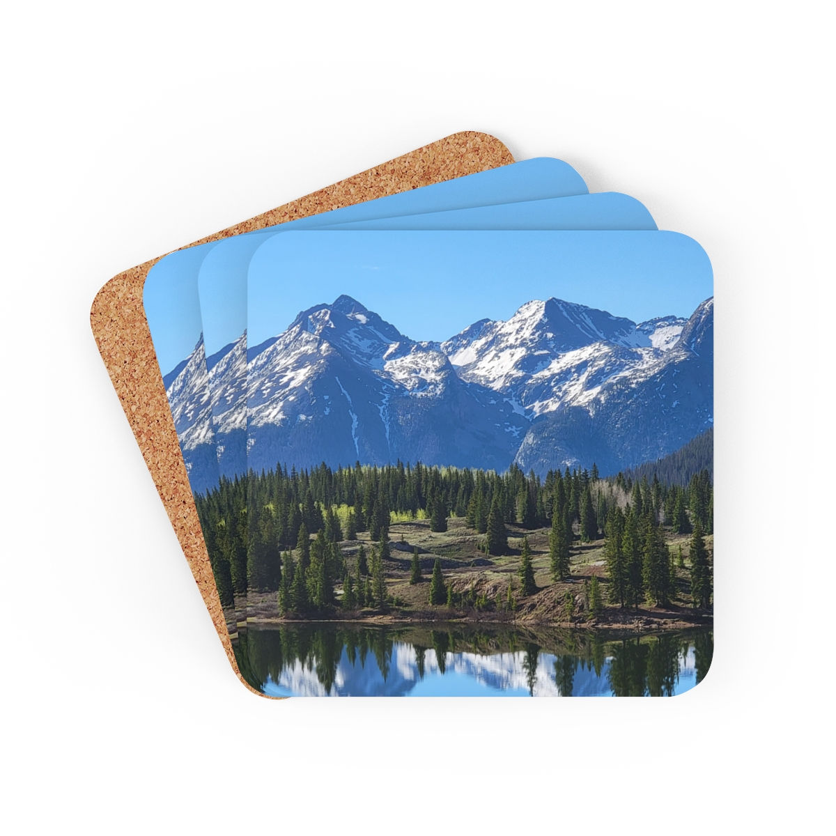 Mountain Reflection Corkwood Coaster Set