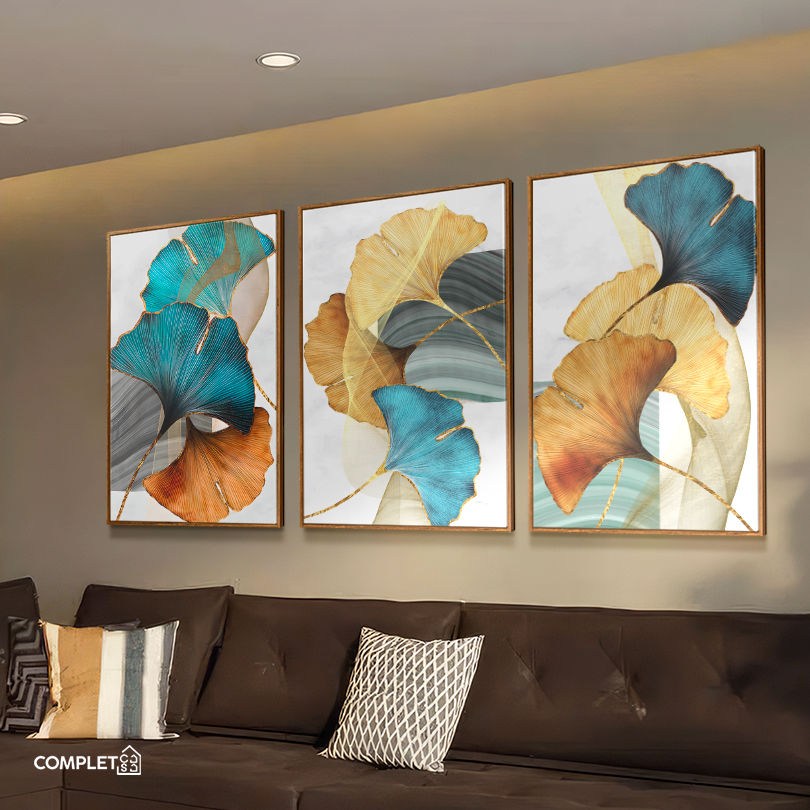 Miniatura: Quadros Folhas Abstratas de Ginkgo Biloba Dourada