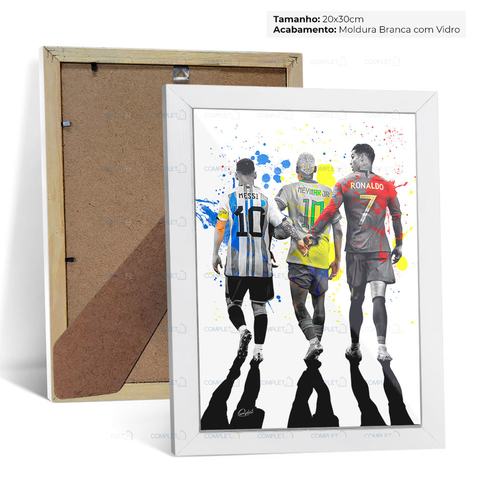 Miniatura: Quadro Lendas do Futebol Neymar Messi e Cristiano Ronaldo