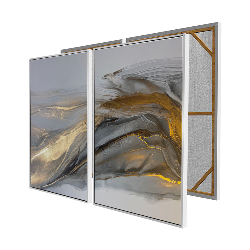 Miniatura: Quadros Abstratos Manchas de Tinta Álcool Cinza com Dourado