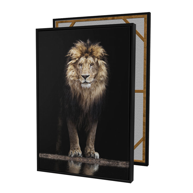 Quadro Leรฃo Fundo Preto Reflexo na รgua