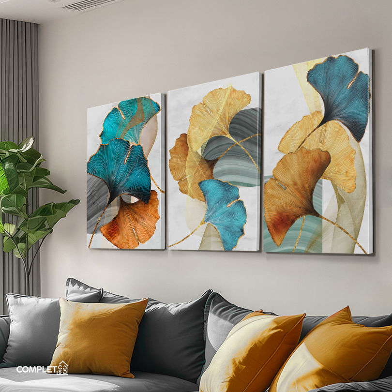 Miniatura: Quadros Folhas Abstratas de Ginkgo Biloba Dourada