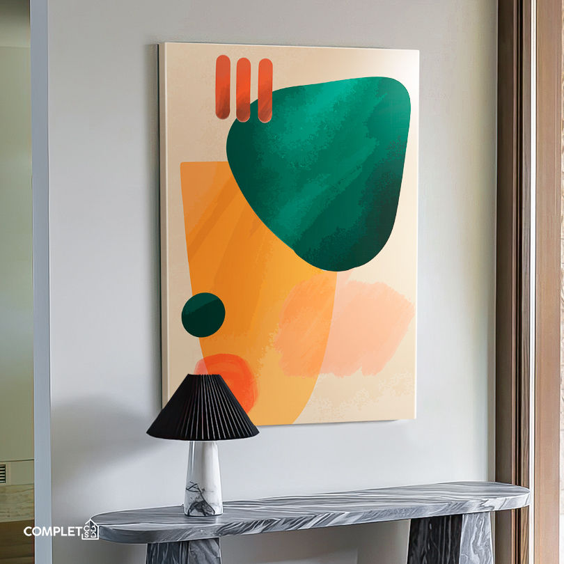 Miniatura: Quadro Abstrato Formas Circulares Tons Verde e Laranja