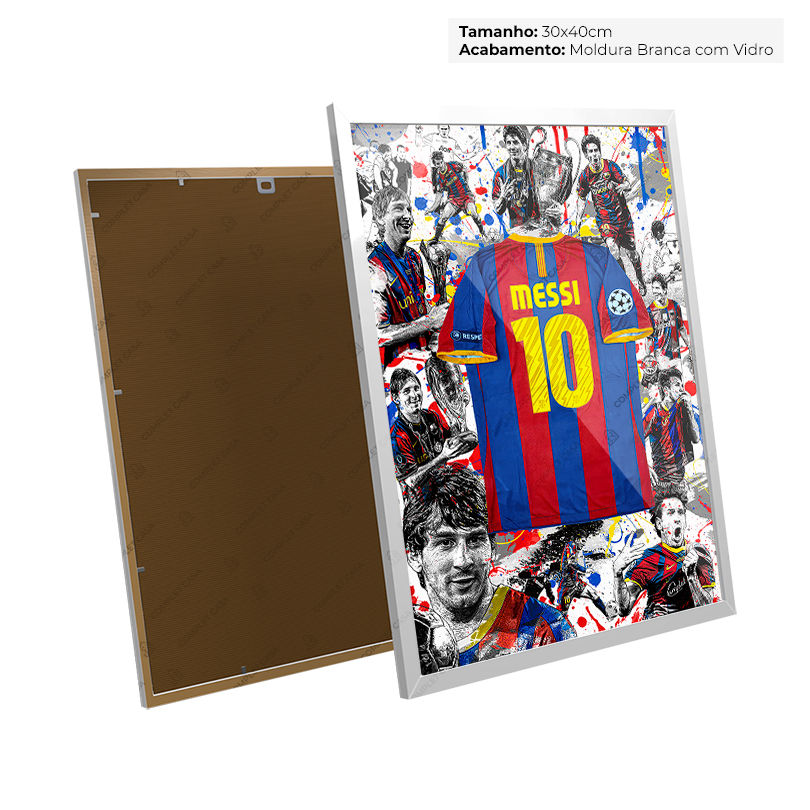 Miniatura: Quadro Camisa 10 Messi Barcelona 2010-11 Arte Pintura Vermelha e Azul