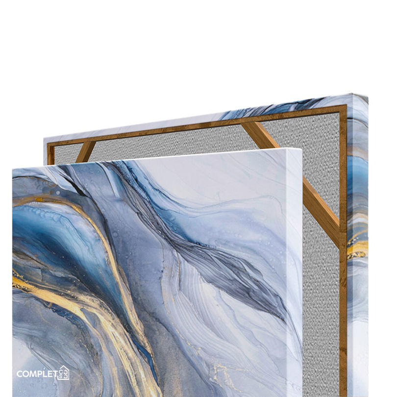 Miniatura: Quadros Abstratos Tintas Álcool Cores Naturais Azul e Dourado