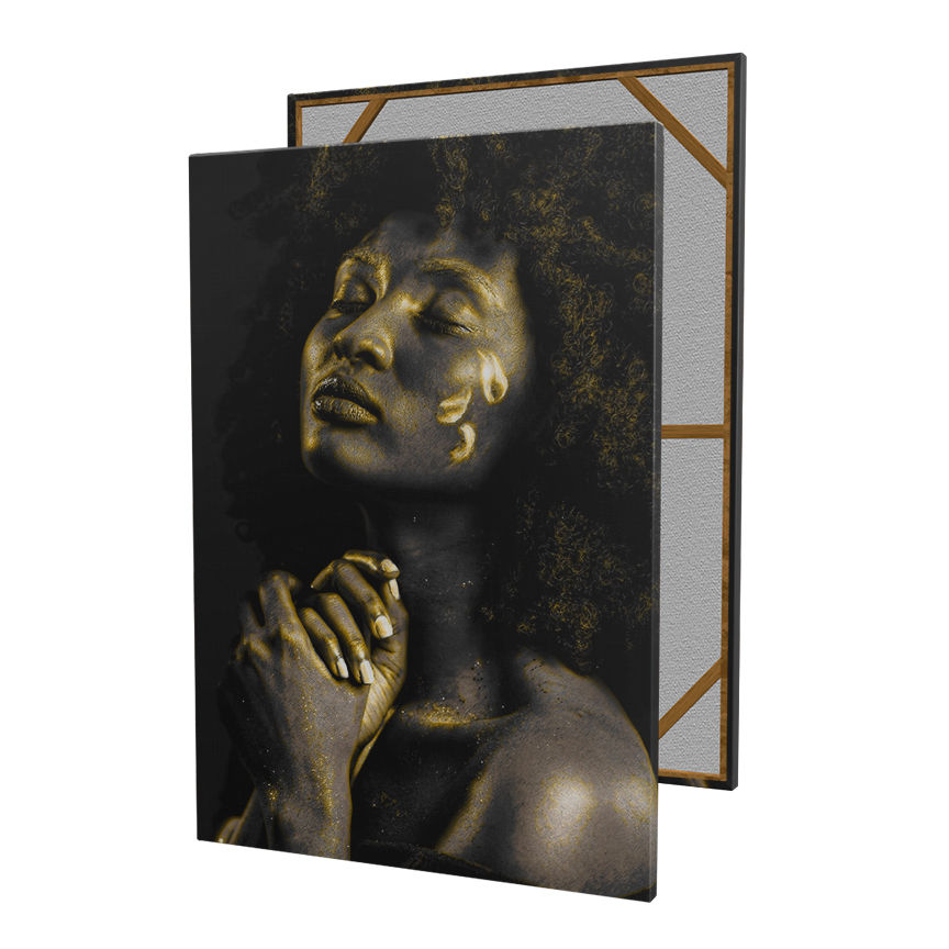 Miniatura: Quadro Mulher Negra Olhos Fechados Preto e Dourado