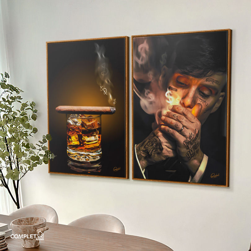 Miniatura: Quadros Arte Thomas Shelby Fumando com Whisky