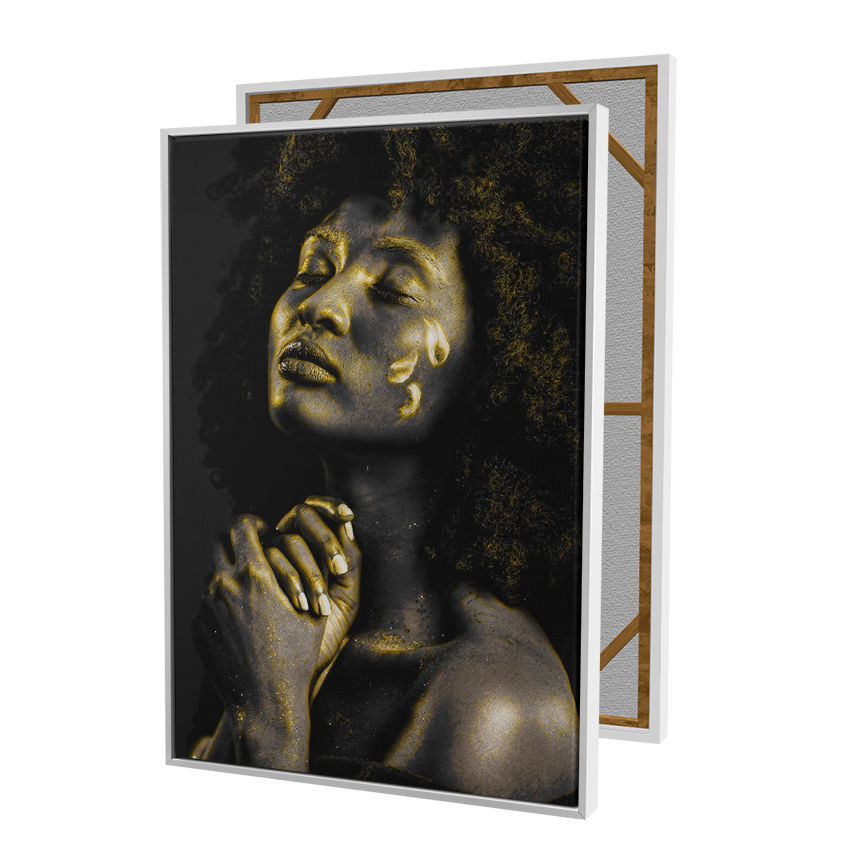 Miniatura: Quadro Mulher Negra Olhos Fechados Preto e Dourado