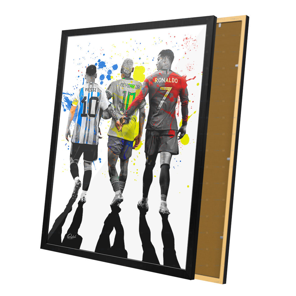 Quadro Lendas do Futebol Neymar Messi e Cristiano Ronaldo