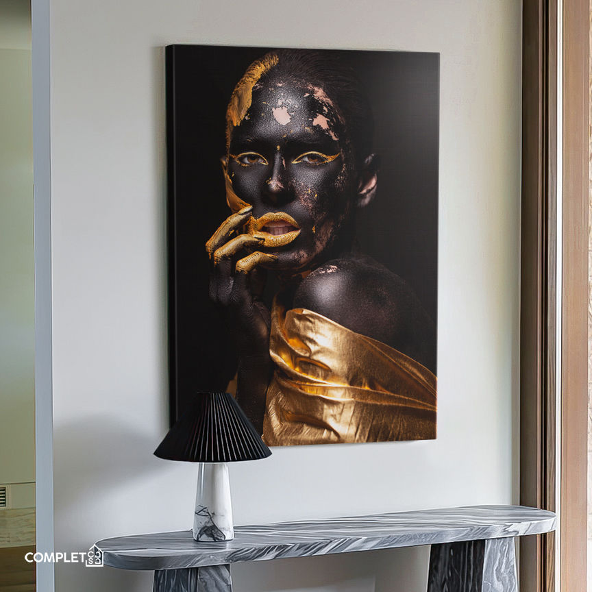 Miniatura: Quadro Mulher Tinta Preta e Dourado