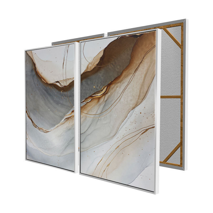 Miniatura: Quadros Abstratos Manchas de Tinta Álcool Tons Cinza e Bronze
