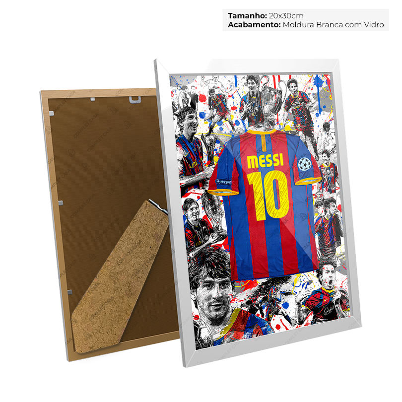 Miniatura: Quadro Camisa 10 Messi Barcelona 2010-11 Arte Pintura Vermelha e Azul