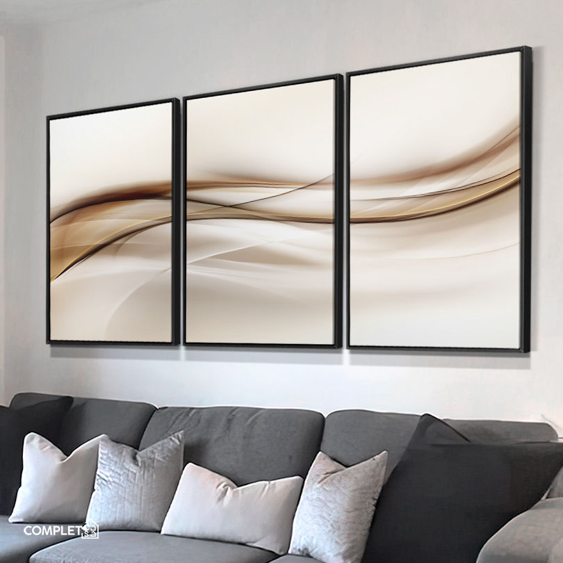 Miniatura: Quadros Ondas Continuas Abstratas Bege e Marrom Fundo Branco