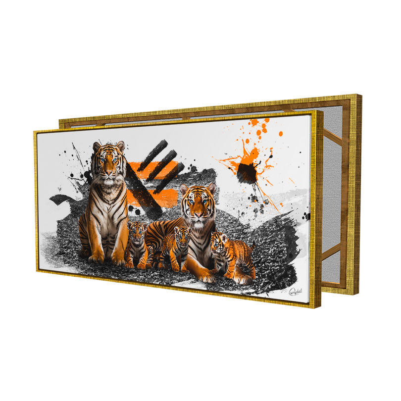 Miniatura: Quadro Desenho Família de Tigres Pintura Tinta Jogada
