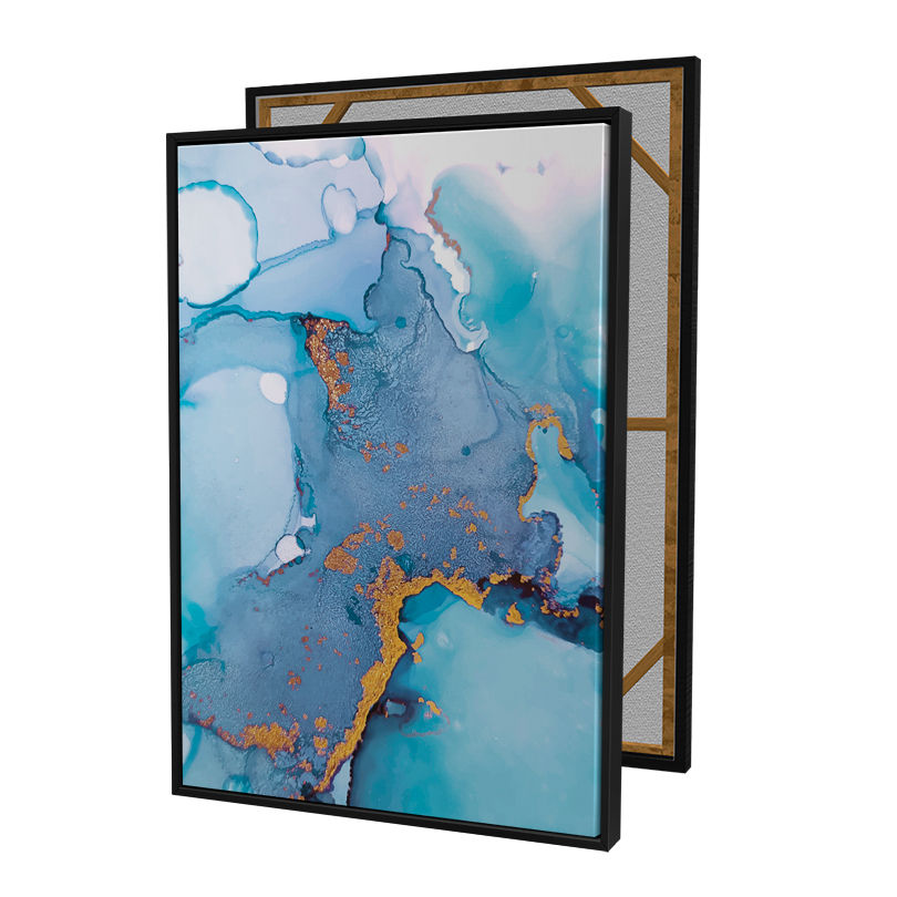 Miniatura: Quadro Abstrato Tinta Azul com Detalhes Dourado