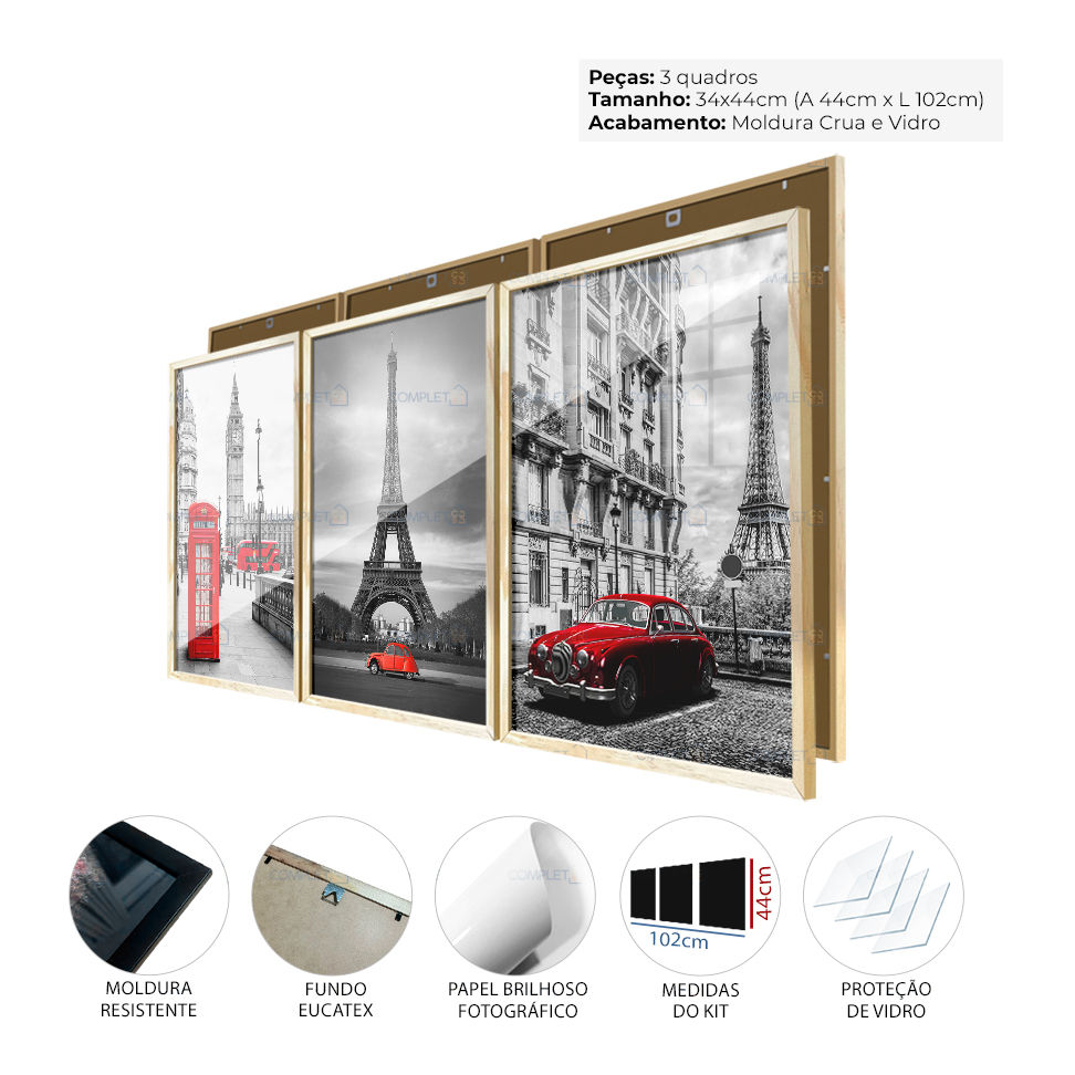 Miniatura: Quadros Londres Preto e Branco Detalhes Vermelho