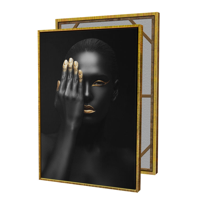Miniatura: Quadro Mulher Negra Maquiagem Dourada Mão No Olho