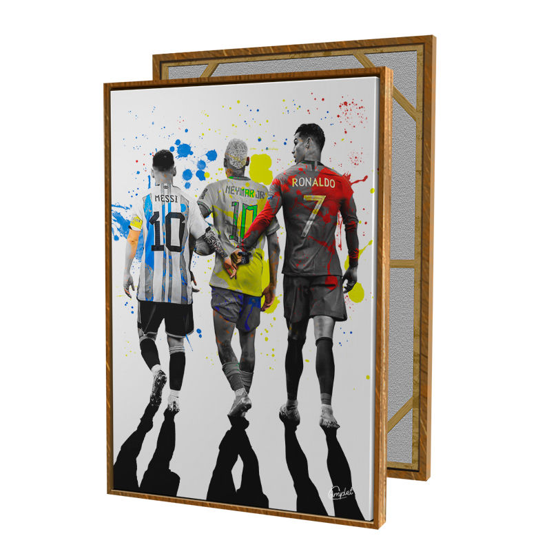 Miniatura: Quadro Lendas Do Futebol Pintura Messi Neymar e Cristiano Ronaldo
