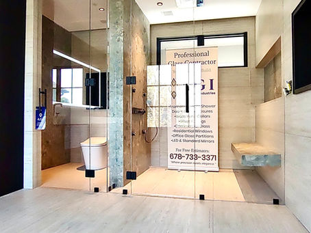 Completed shower installation, wide finished view