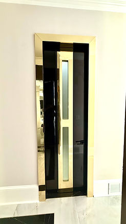 Custom glass insert for an elevator shaft, Sugarloaf Country Club home renovation, Duluth GA