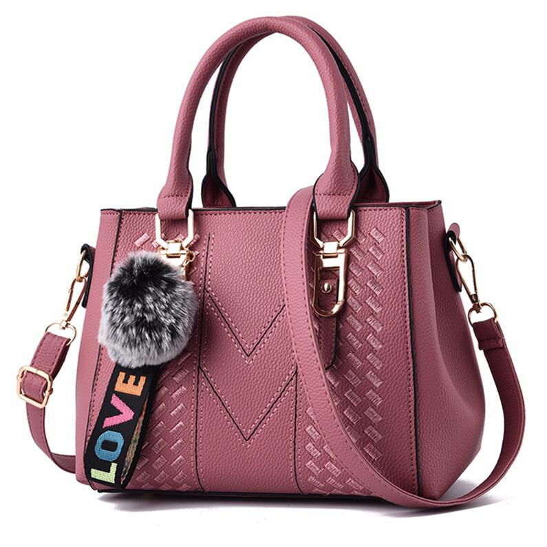 Thumbnail: Women Leather Handbags Embroidery Messenger Bags Women hair ball Hand Bag
