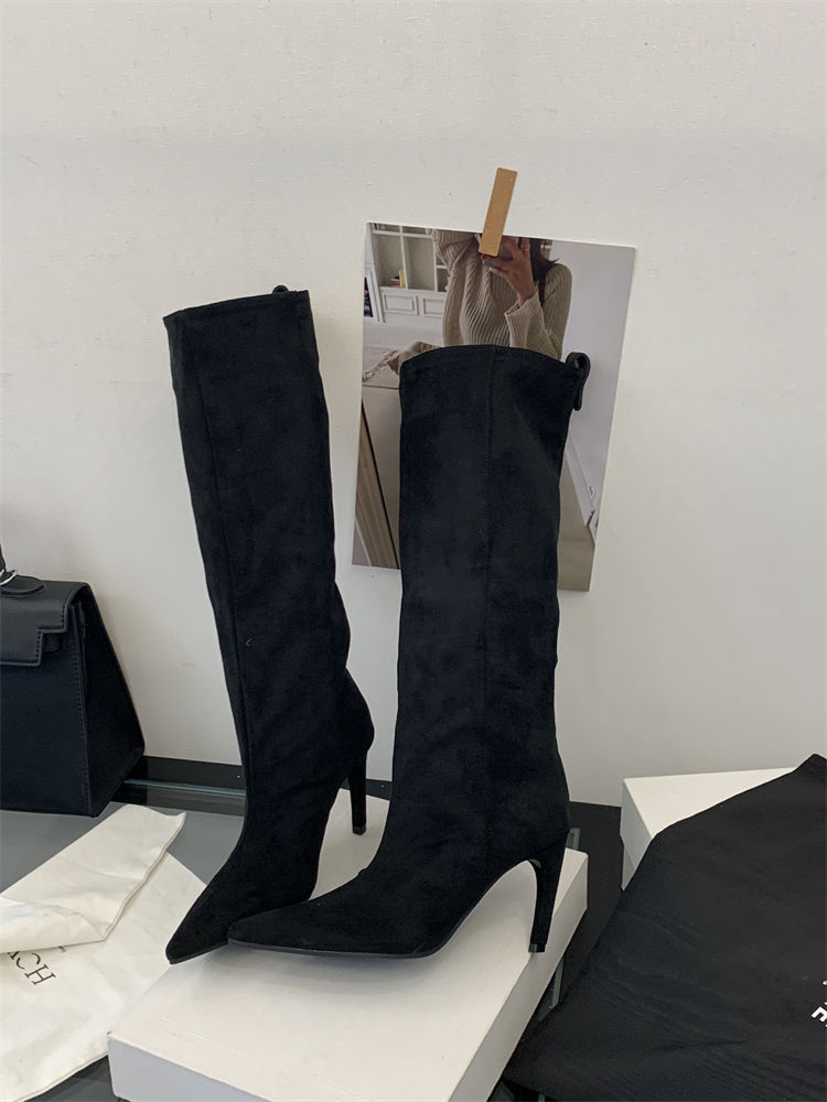 Thumbnail: Women Fashion Winter Pointed Toe Knee-High Boots Thin Heels Shoes Punk Long Boot
