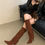 Thumbnail: Autumn Winter Fashion Slim Knee-High Boots Women Pointed Toe Low Thin Heel Shoes