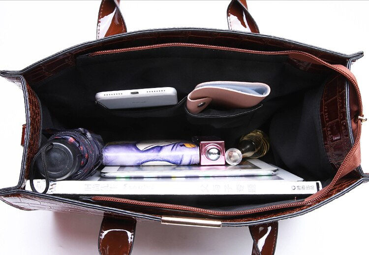 Thumbnail: Women Crocodile Pattern Handbag Large Capacity Tote Leather Shoulder Bag