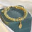 Thumbnail: Chinese Style Green Jade Bracelet For Women Exquisite Gold Color Leaves Wrist