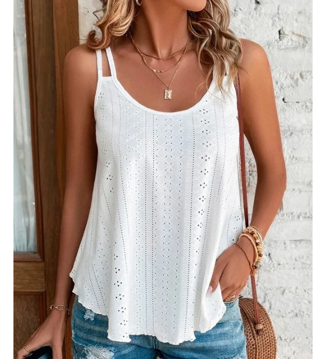 Women Leisure Simple Boho Camis Tops Hollow Out Top Pullovers Summer Blouse Ca