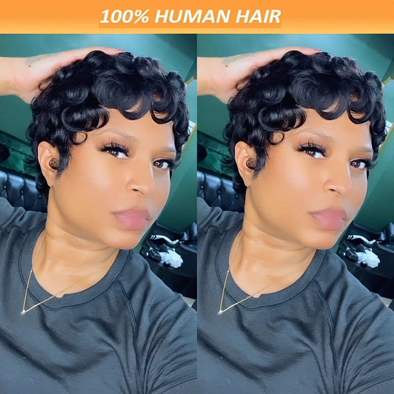 Thumbnail: Pixie Cut Wigs 100% Human Hair Wigs Short Curly Pixie Cut Wigs For Black Women 