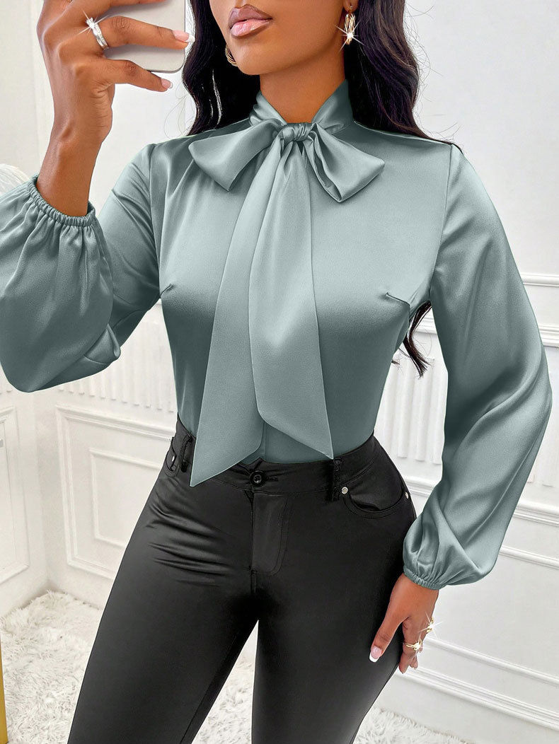 Fashion Bow Blouse Women Casual Fall Long Sleeve Loose Shirts And Blouses Elega