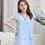 Thumbnail: Women Short Sleeve Chiffon Ruffle Blouse Peplum Summer Tops Long Office Shirts 