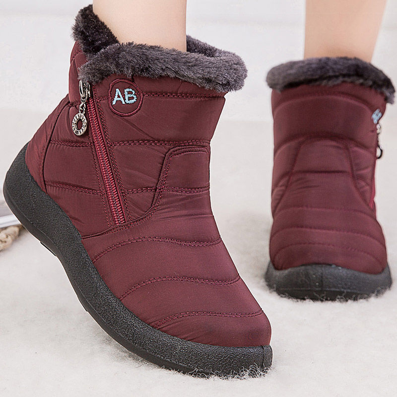 Thumbnail: Women Ankle Boots with Fur Winter Shoes Low Heels Snow Boots Waterproof